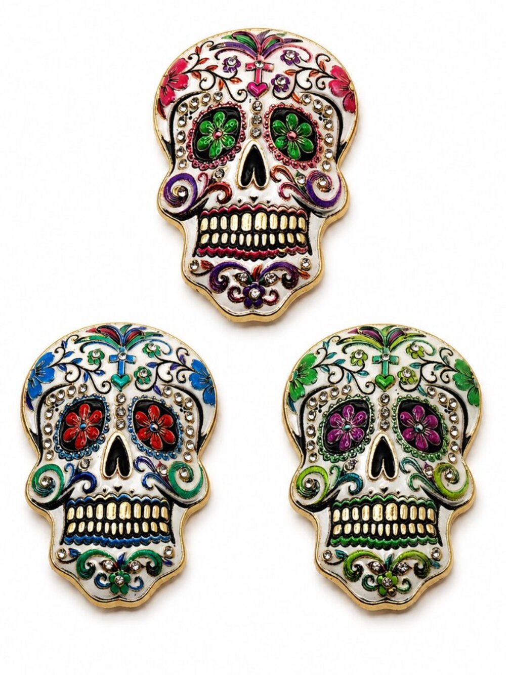 3 of $18 Sugar skull brooch painted gold tone choice of color NIP